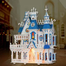 Luminous Sunshine Alice Dream Villa castle light DIY Wooden Miniatura Doll House Furniture Handmade 3D Building