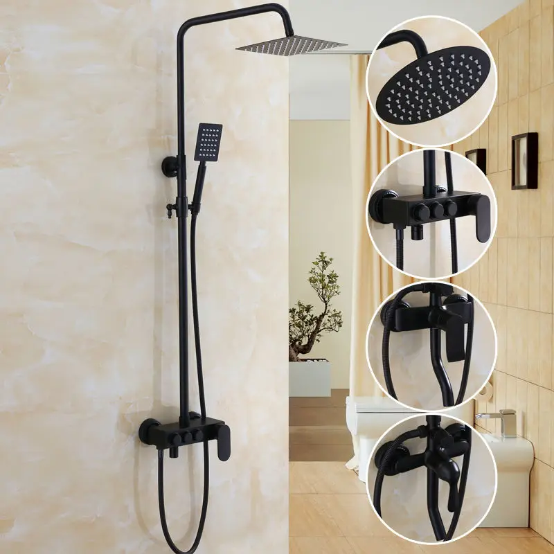 

Bathroom Black Antique Brass Shower Column Shower Set Rainfall Shower Mixer Tap Faucet 3-functions Mixer Valve free shipping