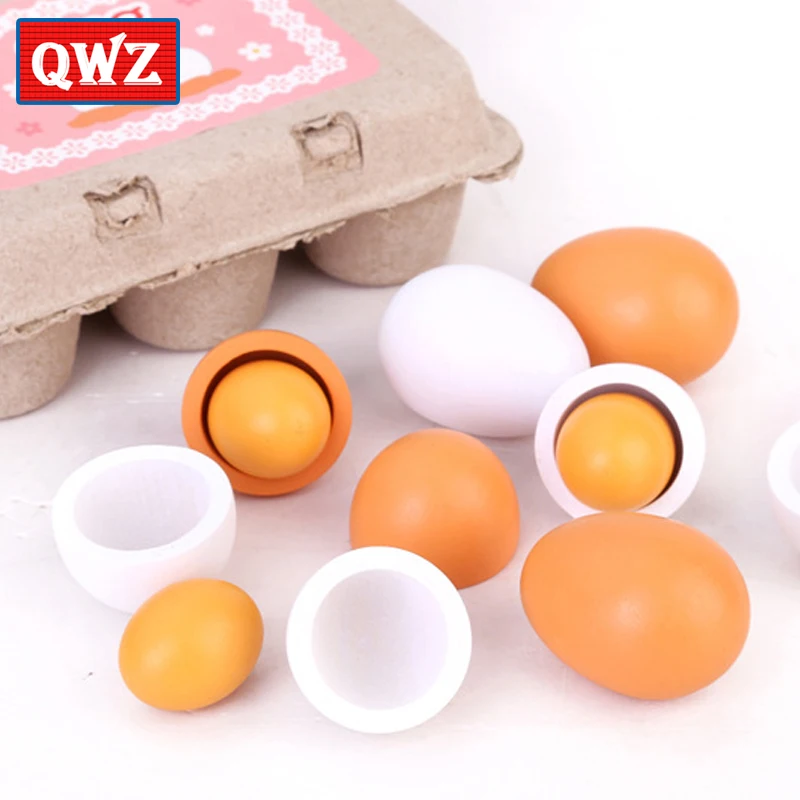  QWZ 6pcs/Set Wooden Kitchen Toys Set Food Eggs Yolk Gift Preschool Kindergarten Kids Toys for Girls - 32878530059