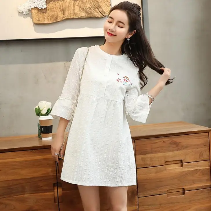 L xxl nice cotton embroidery dress for pregnant woman white spring L xxl nice cotton embroidery dress for pregnant woman white spring