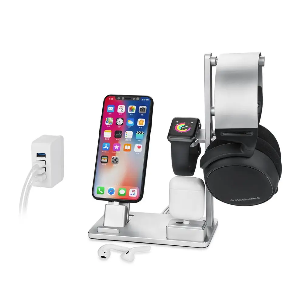 6 In 1 Apple Watch Stand Station Aluminum iWatch Charging Stand Dock Station Headphones Holder for Apple Watch Series 3 2 1 Ai
