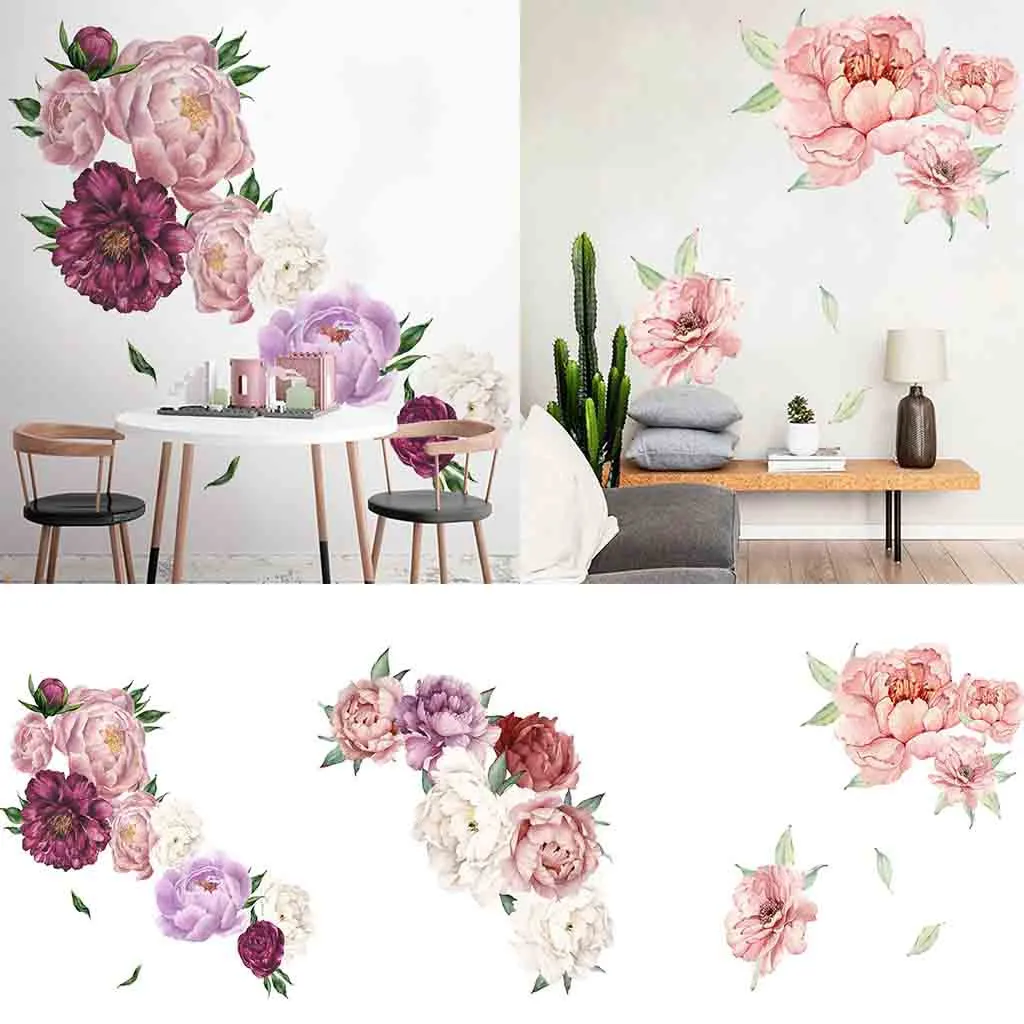 Пион Розы Цветы Wall Art Стикер Наклейки Детская Комната Детская Комната Home Decor Подарок X7.19