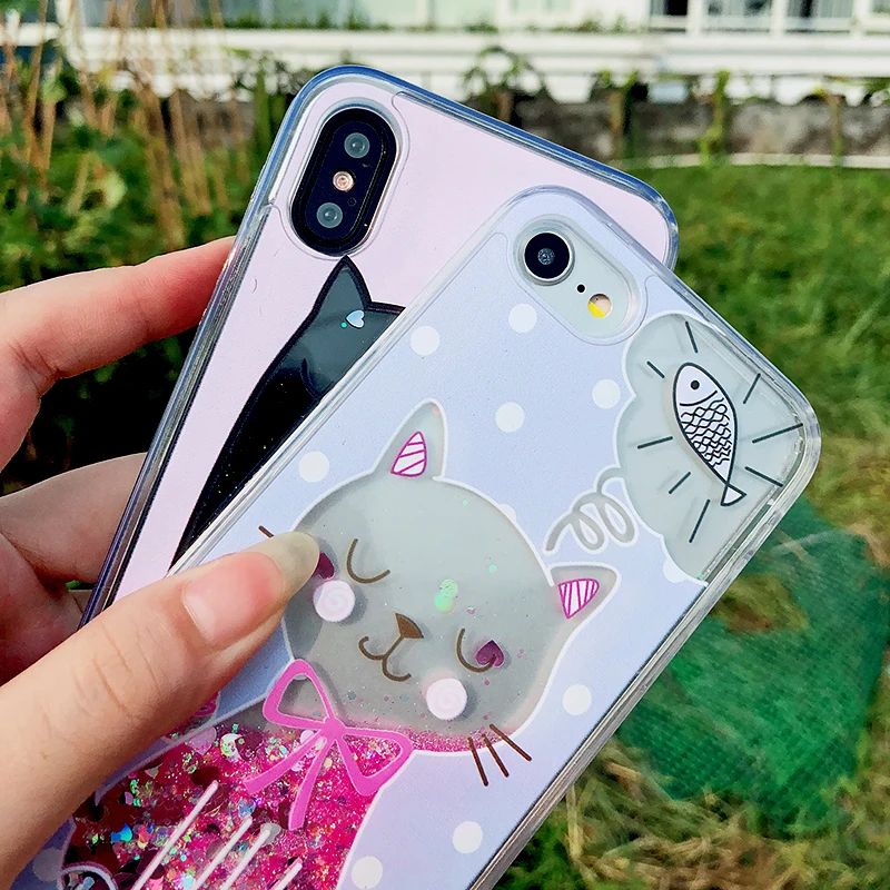 3D Cartoon Cat Fish Flower Perfume Bottle Quicksand Dynamic Liquid Glitter Case For iPhone 6 s Case For iPhone X 6 7 8 Plus Case (11)