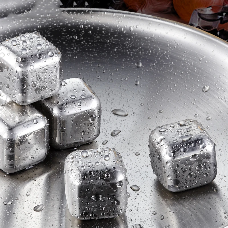 8PCS 304 Stainless Steel Ice Cube Reusable Cooling Stone For Vodka Whiskey Stone Whiskey Beer Summer Drink Cooling Accessories