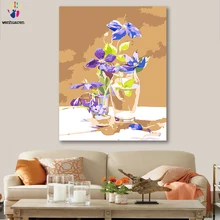 DIY картинки для раскраски по номерам с цветами синий цветок гибискуса акварельная картина Рисование Живопись по номерам в рамке дома