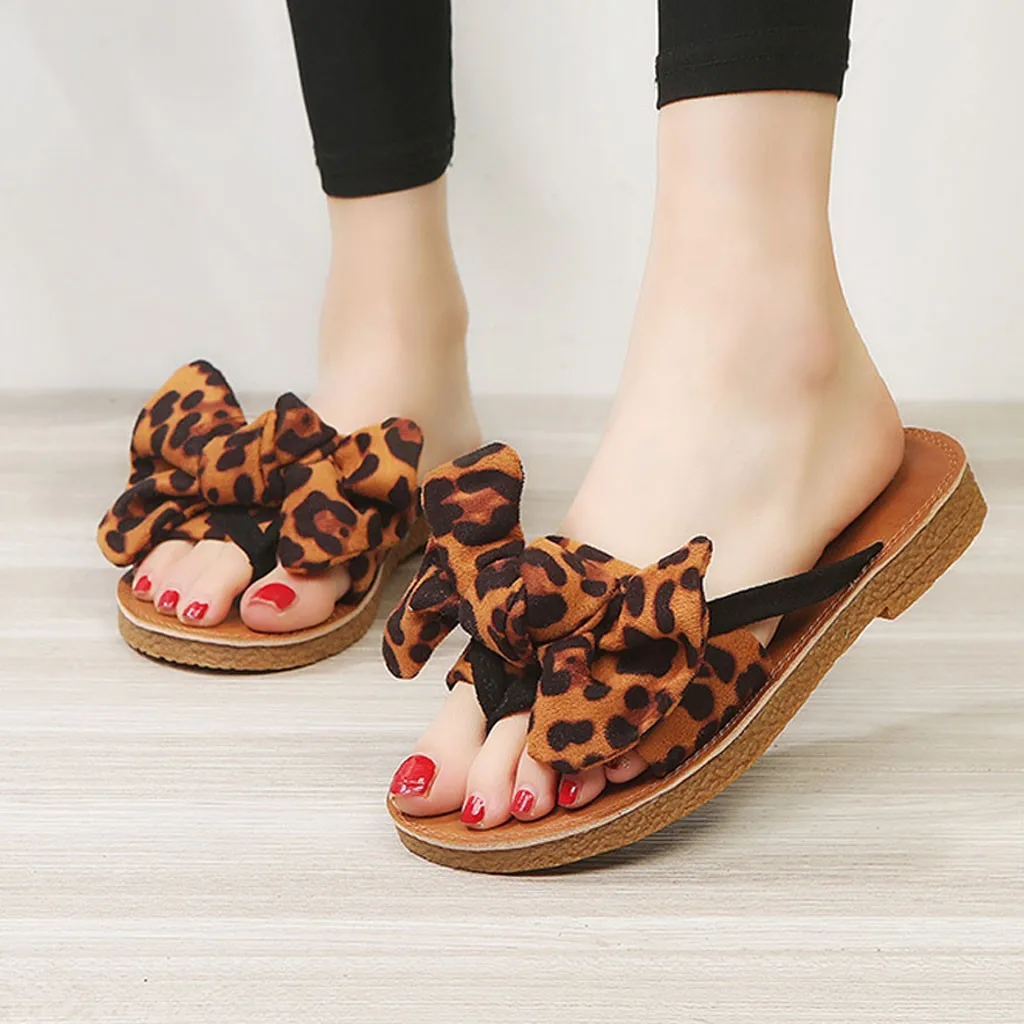 

Summer Bow Leopard Print Beach Flip Flops Women Slippers Flat klapki damskie na lato zapatos de mujer #40