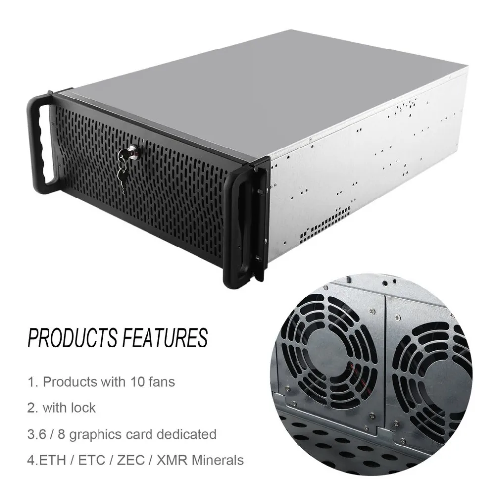 NEW Open Air Mining Frame Rig Graphics Case GPU ATX Fit 6/8 Graphics Card Ethereum ETH ETC ZEC XMR 10 Fans With Lock For 6-8 GPU
