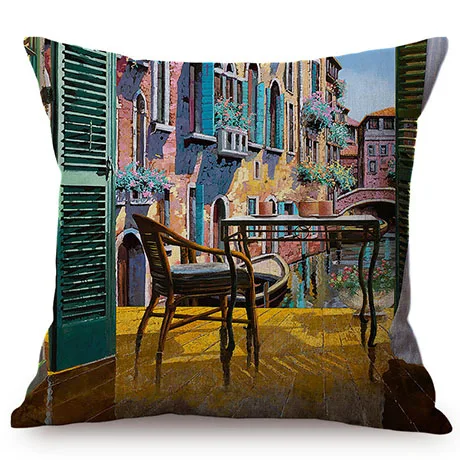 Beautiful Countryside Scenery Happy Cottage Childhood Memory Oil Painting Home Decor Throw Pillow Case Sofa Chair Cushion Cover K120-12