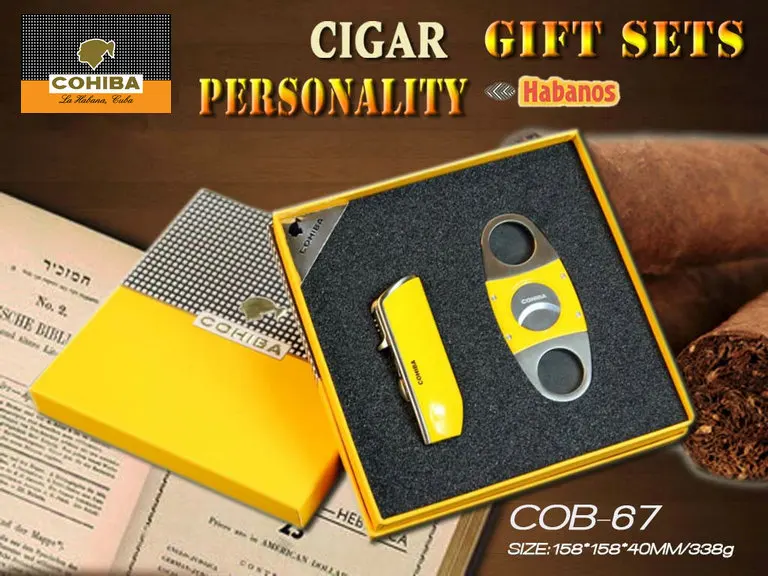 Cohiba прикуривателя и резак комплект Классический желтый путешествия Бизнес сигар подарок