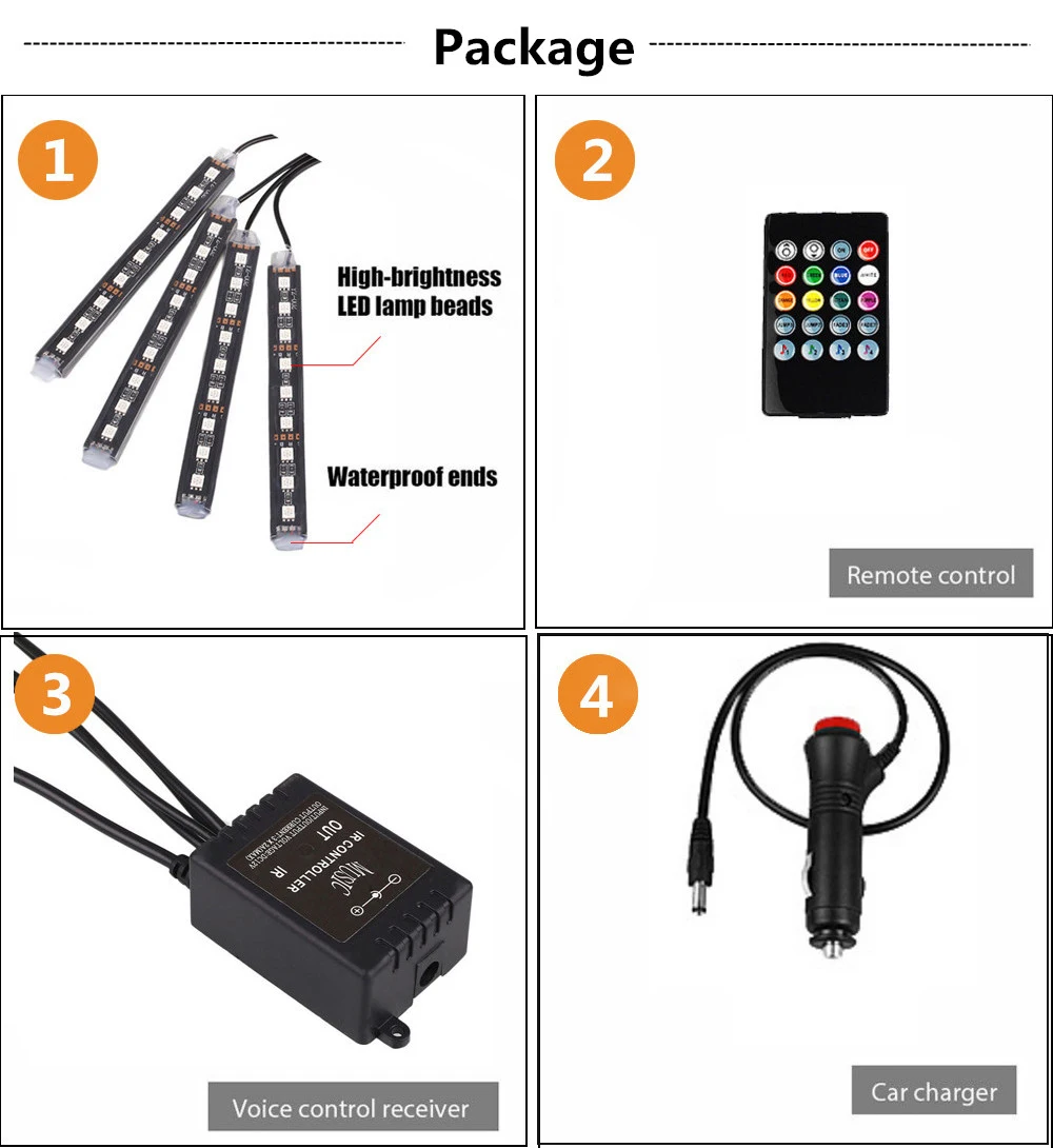 4 в 1 светодиодный светильник для салона автомобиля s меняющий цвет музыкальный светильник со звуком и пультом дистанционного управления Светодиодный светильник для украшения автомобиля