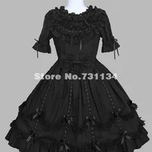 Горячая Распродажа новое черное многослойное хлопковое кружевное готическое платье лолиты с бантом