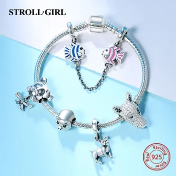 

Hot Sale 925 Sterling Silver Snake Chain with Animal Charms Beads Original Bracelet Fashion Diy Jewelry Making for Women Gift