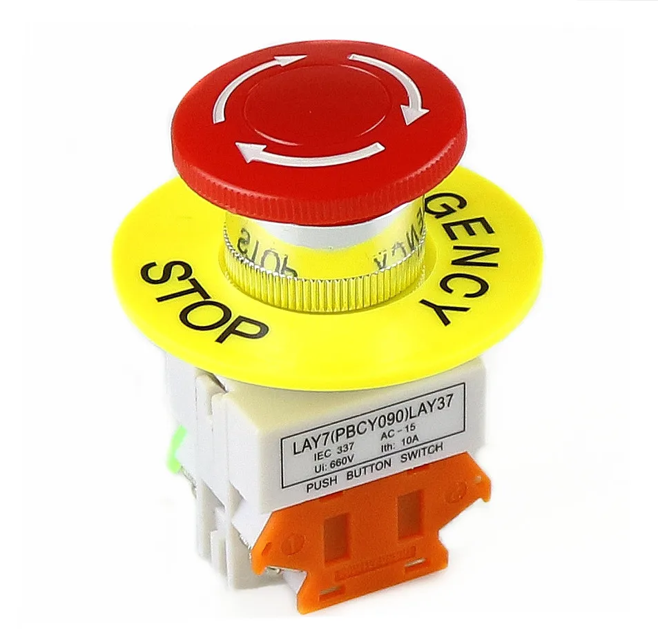 

1pcs 1NO 1NC DPST Emergency Stop Push Button Switch AC 660V 10A Switch Equipment Lift Elevator Latching Self Lock Red Mushroom c