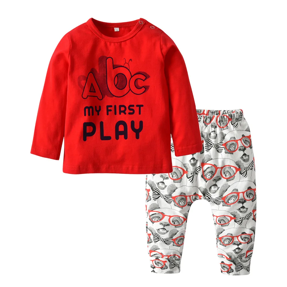 Newborn Baby Boys Clothing Set Long sleeved Red Baby Boy Clothes Children Toddler Printed T