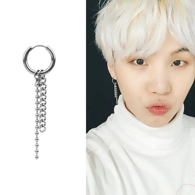 

1 PCS Korea POP Bangtan Boys Bulletproof Boy JIMIN Same Style Tassel Steel Chain Unisex Earrings For Women Men Jewelry