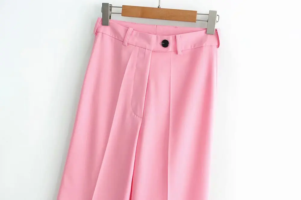 BLSQR женские розовые широкие штаны с карманами на молнии, Дизайнерские офисные длинные брюки, женские повседневные длинные штаны