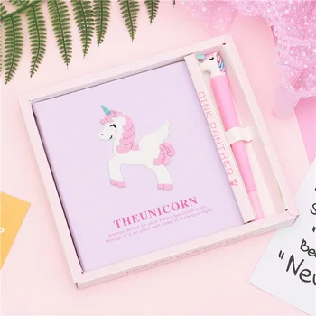 

New Cartoon Unicorn Flamingo Notebook With Gel Pen Set Diary Planner Notepads Animal Pattern Kawaii Stationery Kids Gifts