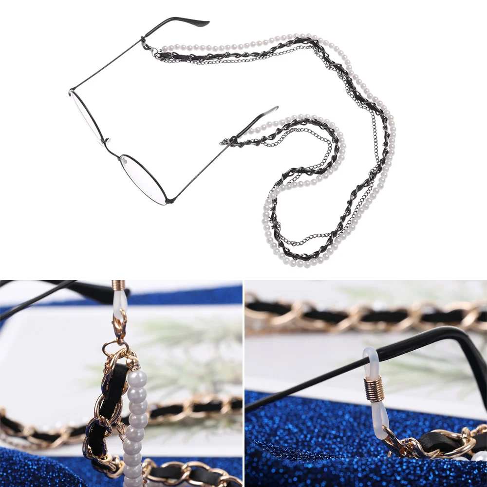 

1PC Fashion Pearl Leather Glasses Chain Luxury Golden Silver black Glasses Holder Lanyard Straps Neck Chain Eye Wear Accessories