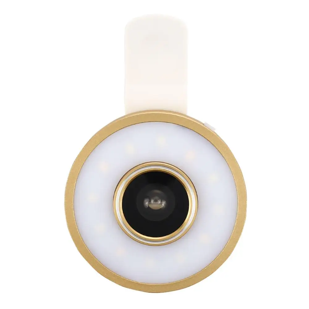 6 в 1 Многофункциональная телефонная селфи кольцевой вспышка лампа с регулировкой+ объектив рыбий глаз 185 градусов+ широкоугольный макрообъектив 10X Макро набор - Цвет: Золотой
