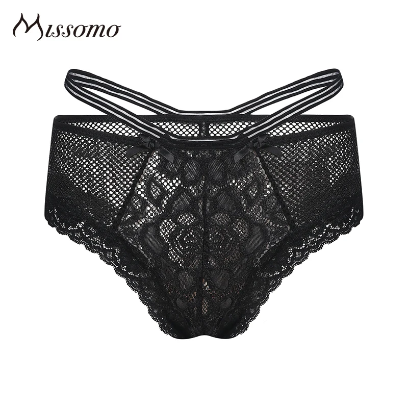 Missomo Women Fashion Solid Color Panty Sexy Lace Up Bow Tie Hollow Out
