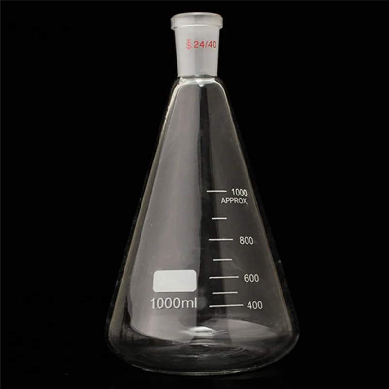 Online Mejor Precio 24 40 Precio de 1000 ml 1L de vidrio matraz de Erlenmeyer cónico botella de laboratorio de química de vidrio