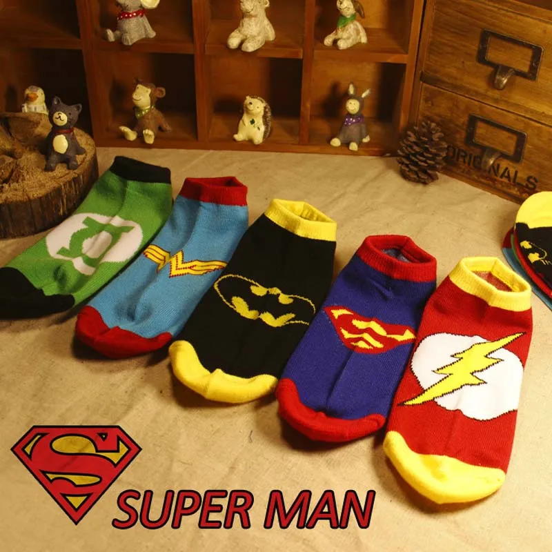 Marvel Comics Heroes общие носки с героями мультфильмов Супермен Бэтмен носки-башмачки высокая температура шить шаблон Нескользящие Повседневные