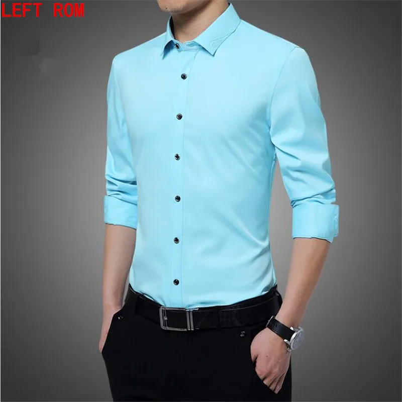 Achat Chemise À Manches longues Hommes 2017 Automne Nouvelle Mode Designer Haute qualité Solide Chemise Non Fer Slim Fit Chemises D affaires Formelle 5XL