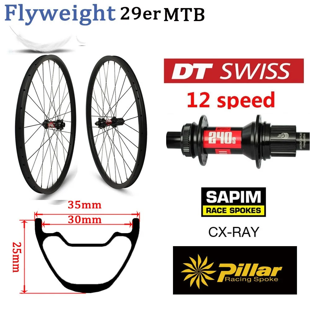 355g 29er MTB Rim DT Swiss 240 MTB 12 скоростной концентратор для горного велосипеда, карбоновое колесо, бескамерная готовая XC колесная установка