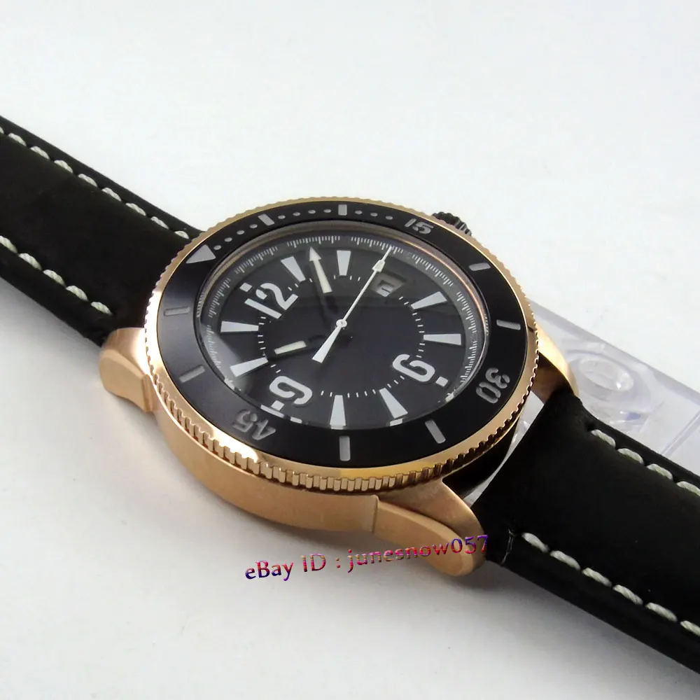  Bliger 43mm black dial luminous date window bezel Gold case MIYOTA Automatic men's watch