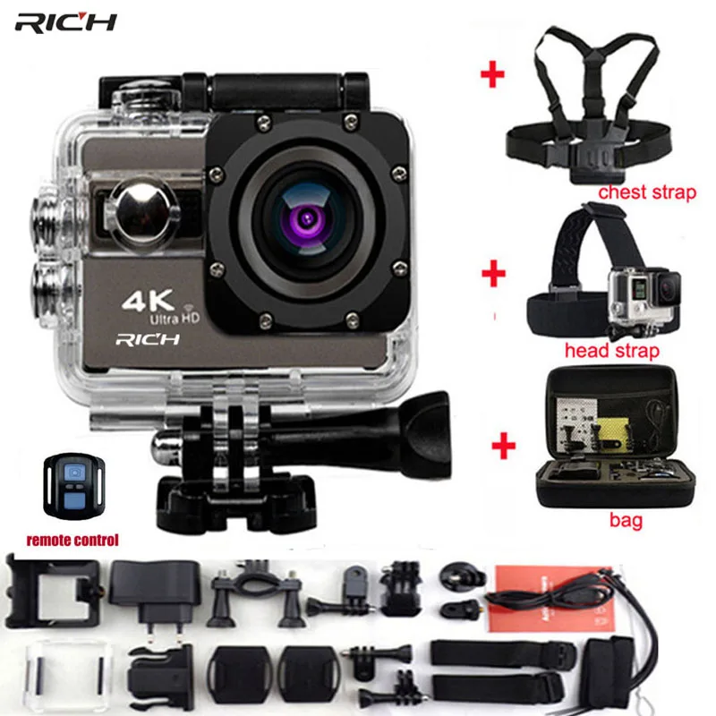 

RICH Action Camera Novatek 96660 4K 24fps Wifi 2.0"Screen 170 Angles Extreme Waterproof 30m Sports Camera