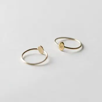 

Personalized Initial Ring Tiny Oval Ring Gold Dainty Letter Ring Custom Initials Ring Hand-Stamped Sterling Gold Rose
