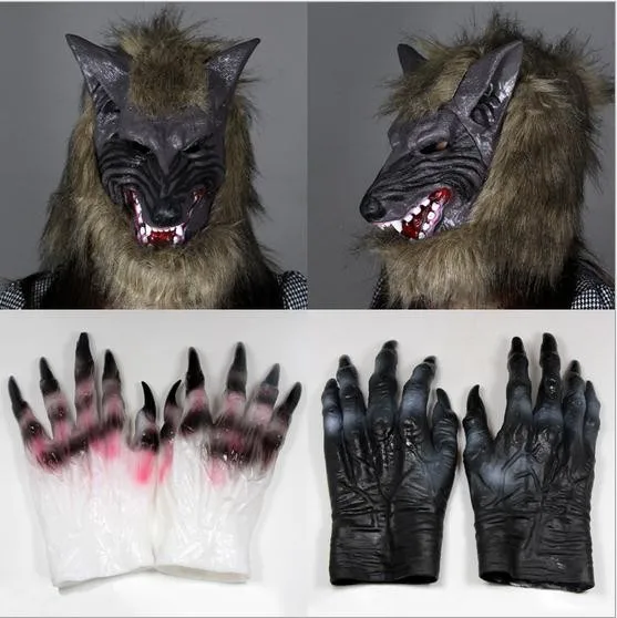 ucuz cadilar bayrami korku seytan maskeler parti tam kafa maskesi korkunc hayvan kurt maskesi cadilar bayrami eldiven kurt maske kurt eldiven