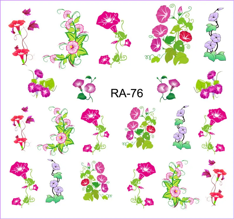 UPRETTEGO дизайн ногтей Красота вода наклейка слайдер цветок утренняя Глория фарбит лист лоза труба цветок RA73-78 - Цвет: RA076