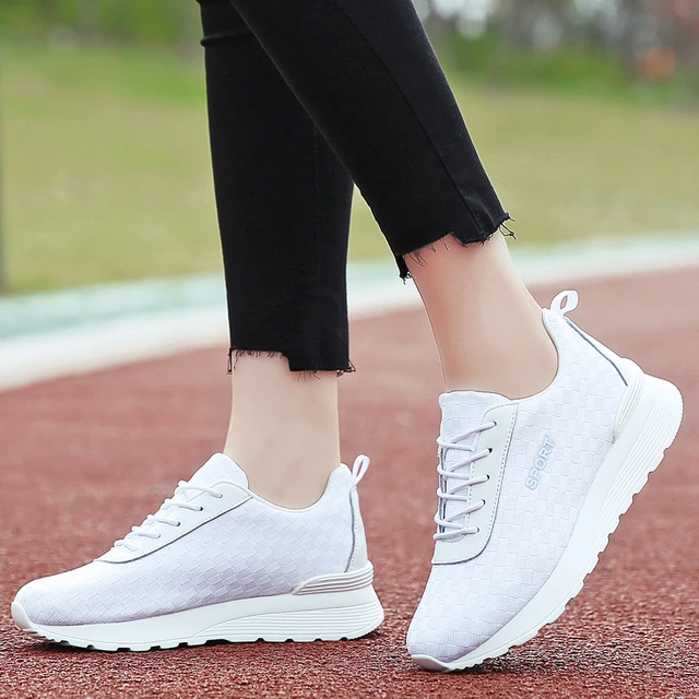 White Female Running Shoes Breathable Sneakers Fitness Ultralight Sport