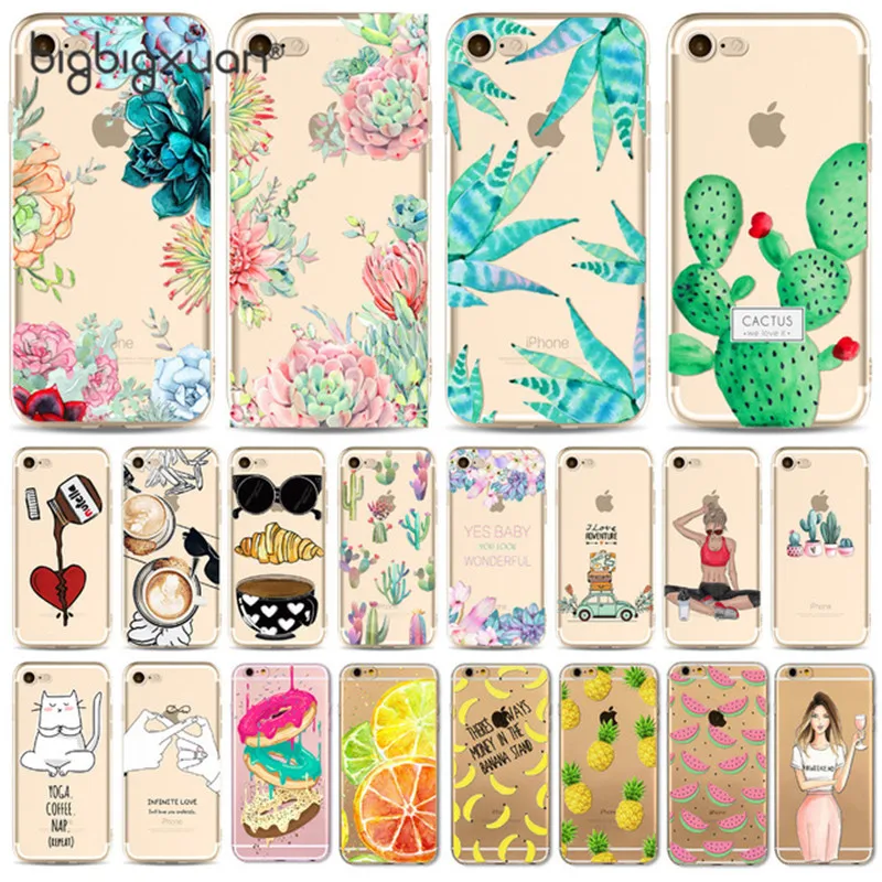 Phone Case For Apple iPhone 6 6s Soft Silicon TPU Transparent Fruit Grils Macaron Dessert Succulents Capa Cases Cover |