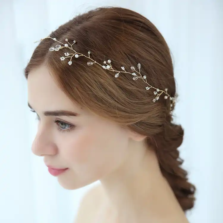 Extra Long Wedding Hair Vine Pearl Beads Decor Bridal Headband
