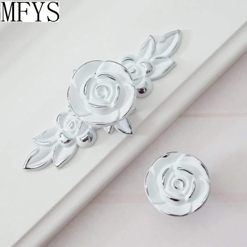 Shabby Chic Dresser Drawer Knobs Pulls Handles White Silver Rose