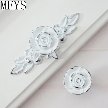 

Shabby Chic Dresser Drawer Knobs Pulls Handles White Silver Rose / Flower Kitchen Cabinet Knobs Handles Ornate Knob Hardware