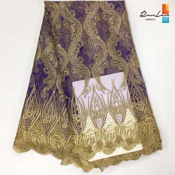 

2019 Indian Fabric Lace Swiss Voile Lace In Switzerland Gold Line Purple Net Guipure Lace Wedding Material Embroidery Tulle Mesh