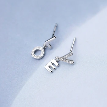 

100% 925 Sterling Silver Hypoallergenic Crystal Letter Love Stud Earrings For Women Gift female Brincos Bijoux