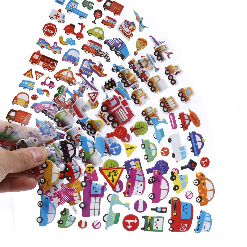 

6sheets/set 3D Puffy Bubble Stickers Mixed Cartoon Cars Waterpoof DIY Children Kids Boy Girl Toys Sticker Stationery Set