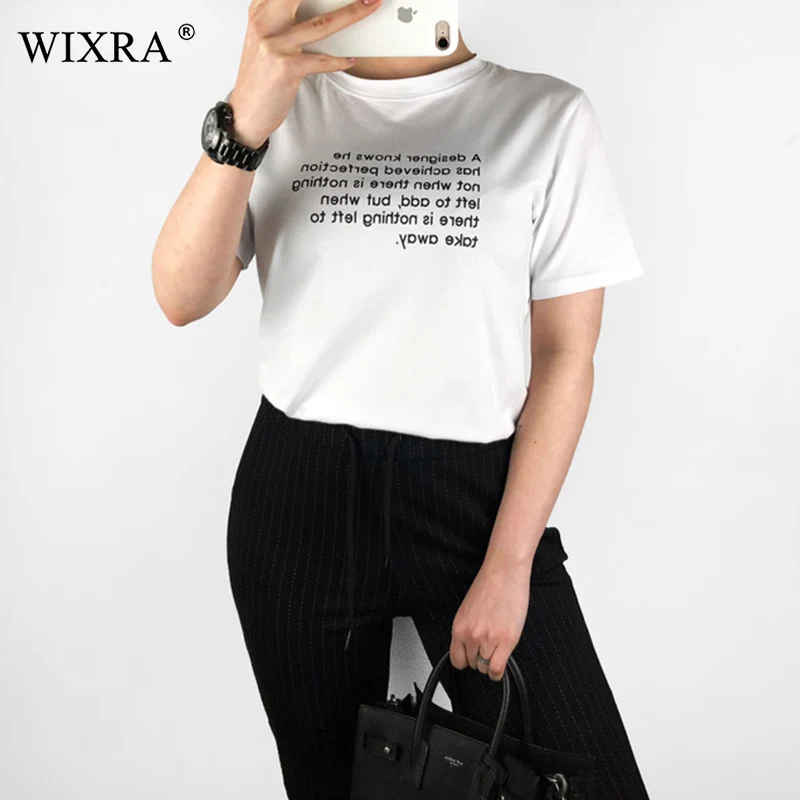 

Wixra Hot Women Basic Tee Letter Print O-Neck T-Shirts Women Ladies Casual Womens Clothing 2019 Spring Summer