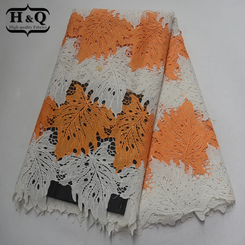 

Two color African cord lace fabric Embroidery water soluble lace with stones high quality Nigerian style for Women Long dress