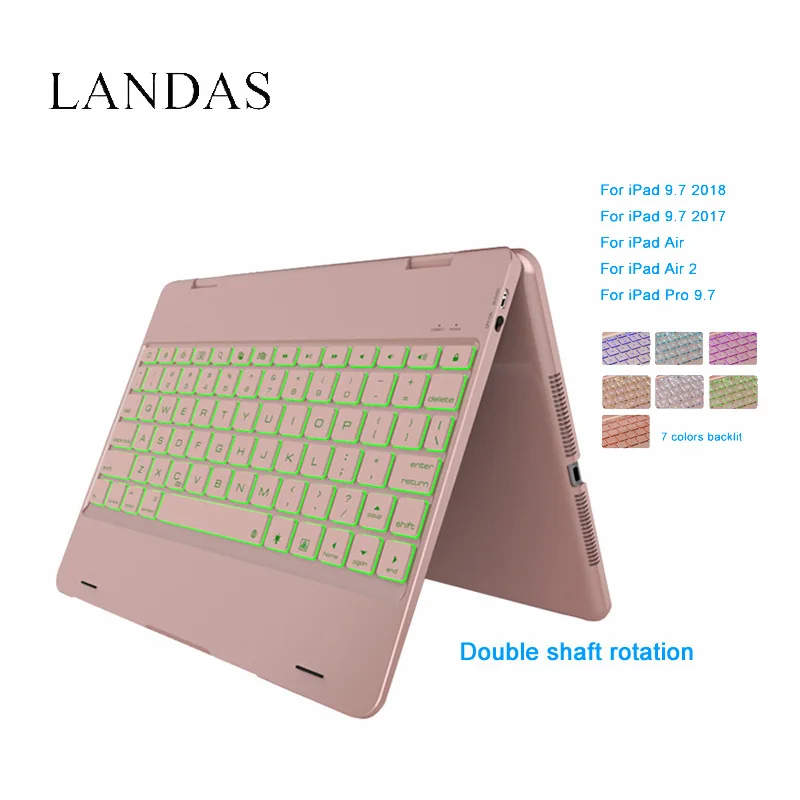 Чехол клавиатура Landas для iPad Air 2 Bluetooth беспроводная со светодиодной подсветкой