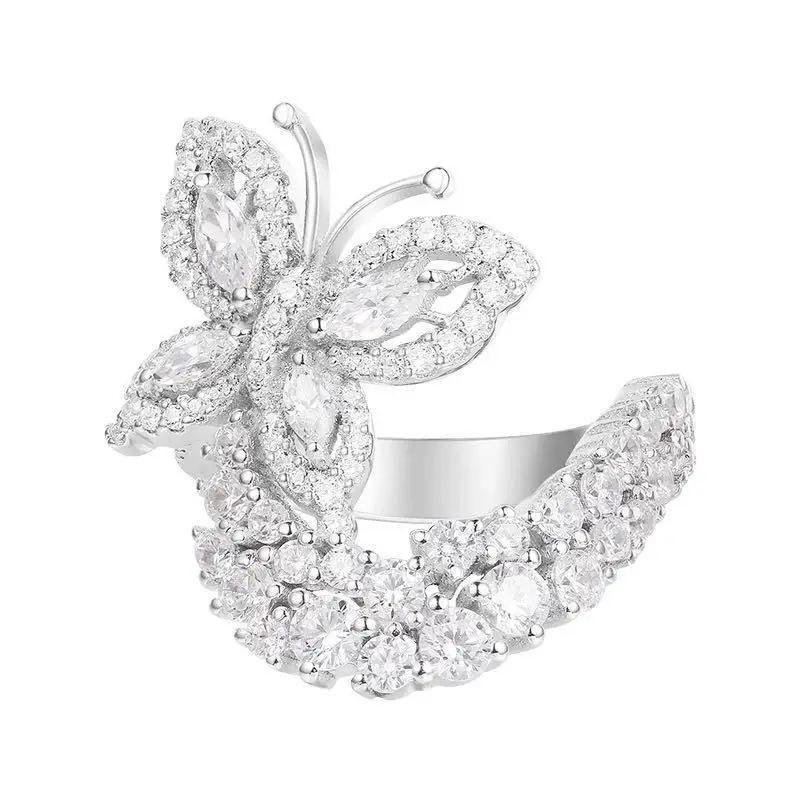 

Fashion 925 sterling silver 3 A cubic zirconia butterfly ring wedding design monaco jewelry for women party jewelry