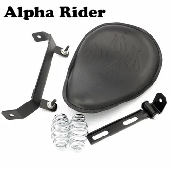 

Universal Motorcycle Black Leather Flame Solo Seat Pad Bow Bracket Springs Kits for Harley Honda Sportster Bobber Chopper Custom