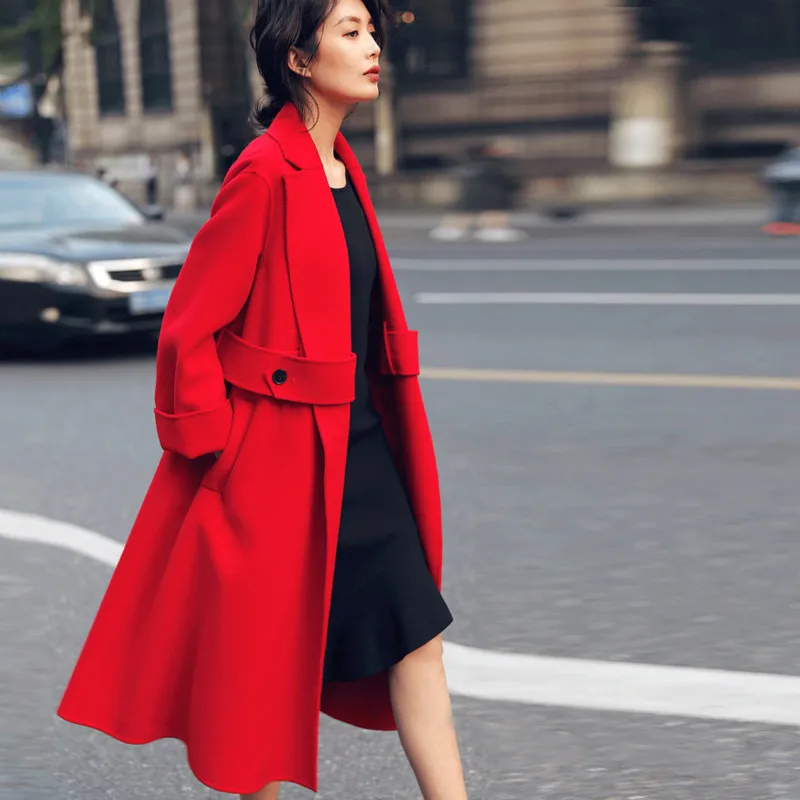 

100% Wool Coat Women Tops Spring Autumn Jacket Women Clothes 2019 Korean Elegant Red Woolen Coats Female Jacket Outerwear ZT2245