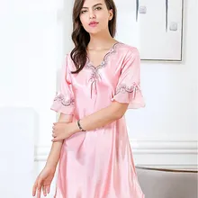 Женское элегантное платье, летний комплект с v-образным вырезом, женский топ для сна, поддельные шелковые кружевные ночные сорочки, Женская домашняя одежда