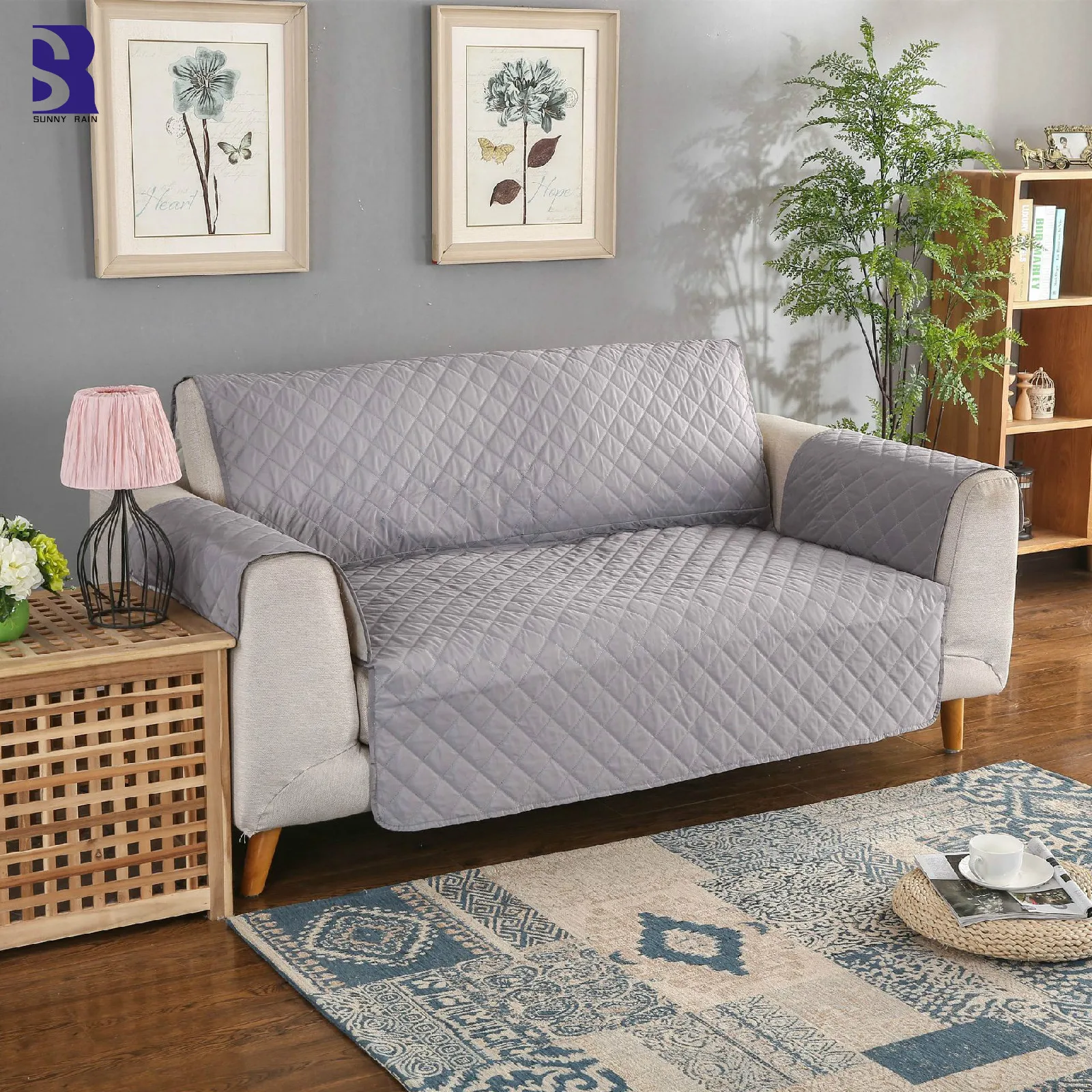 

SunnyRain 1-Piece Solid Color Stretch Waterproof Sofa Cover for Living Room Couch Cover Pets Scratching Resisitant
