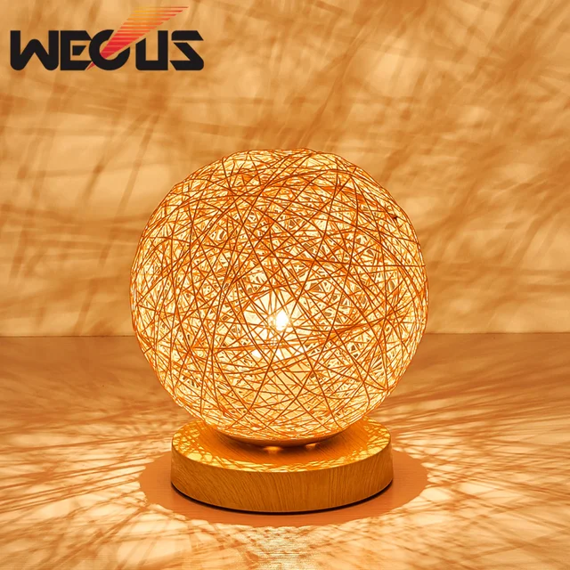 Country Round Desk Light Hemp Rope Ball Table Lamp Bedroom Hotel Country Round Desk Light Hemp Rope Ball Table Lamp Bedroom Hotel Decorative Lights Colorful Weave Lampshade Dia 20cm